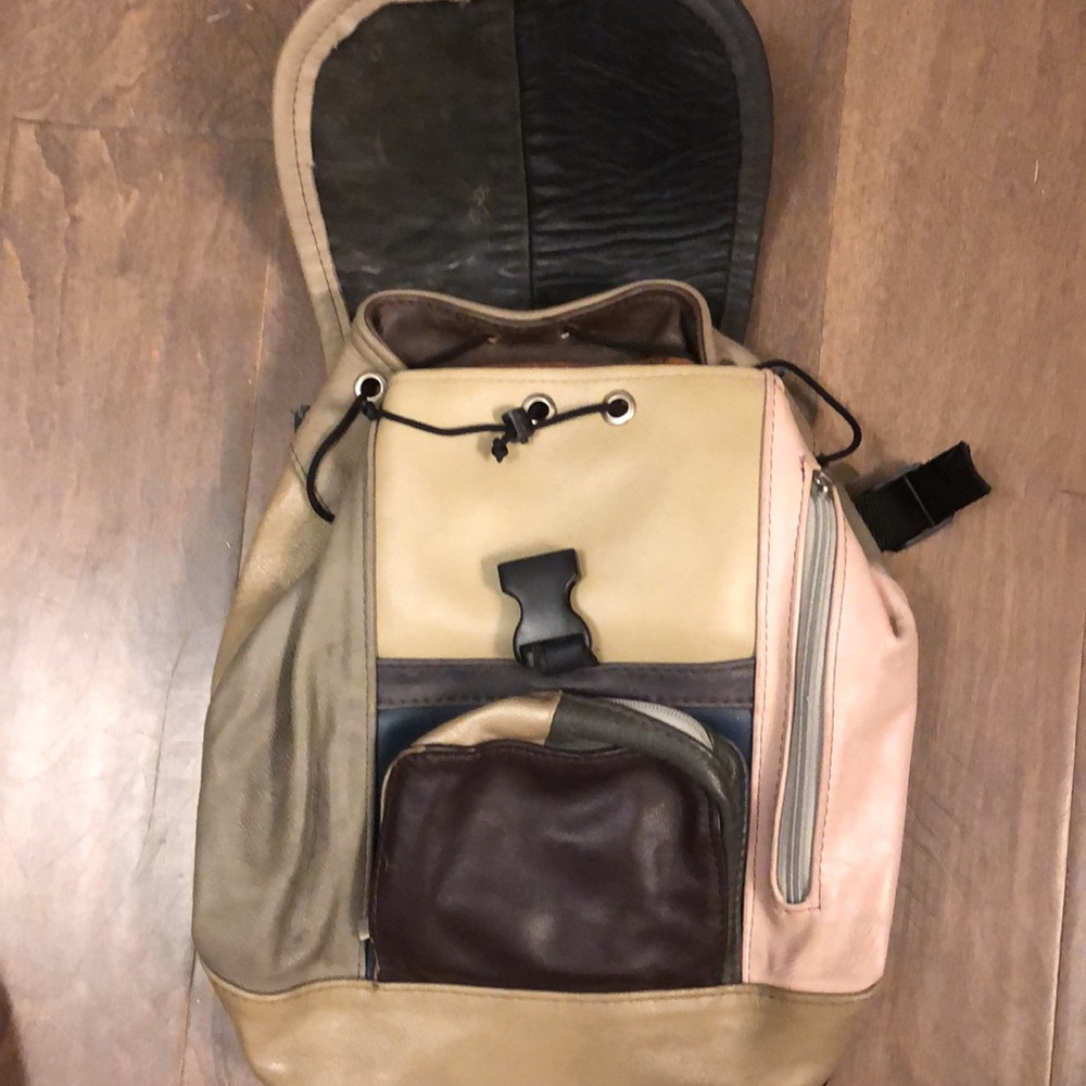 Patchwork Leather Backpack Sling Purse - image 4